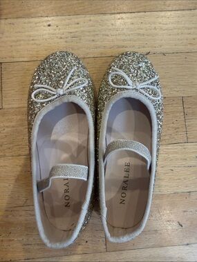 Noralee Girls' Gold Glitter Ballet Flats with Bow Strap
